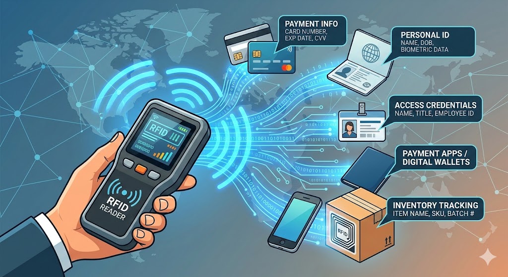 What information can be intercepted by an RFID Reader